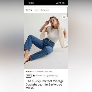 NWT Madewell Curvy Perfect Vintage Jeans